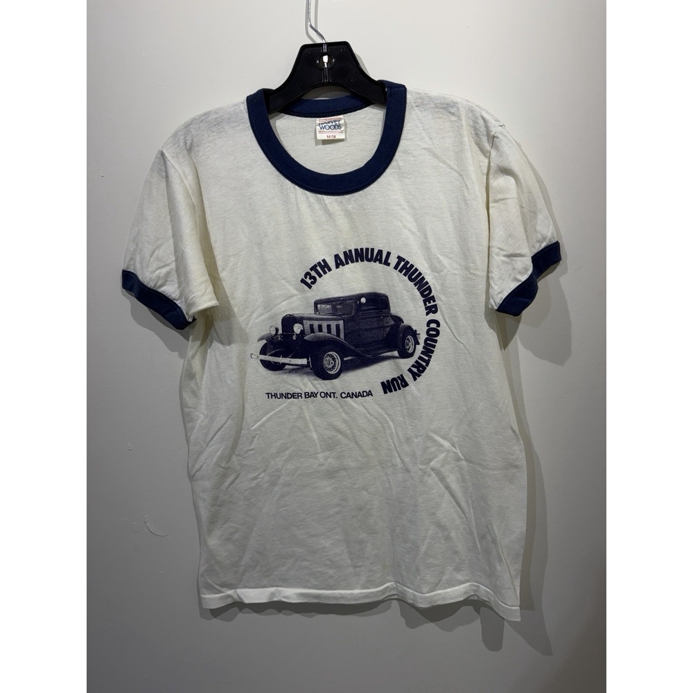 Vintage 70s/80s ringer t-shirt,trucker.single stitch,made USA Sz M Hot Rod Car